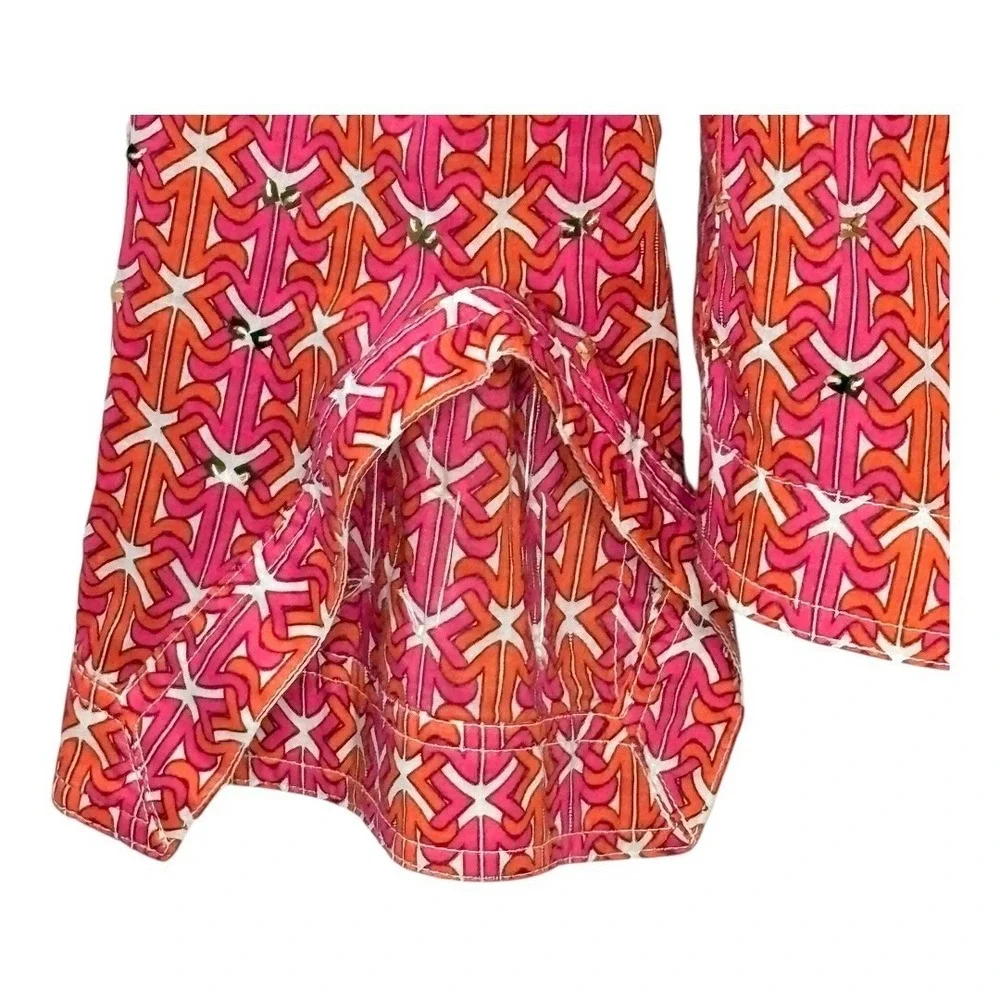 Tory Burch Stephanie Tunic Blouse Womens 2 Pink Orange Sequin Geometric‎ Cotton
